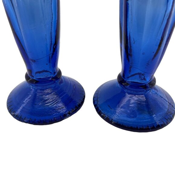 Vitrocolor Candlesticks Art Glass Spain Recycled Blue Opac Tapers Pair - Picture 4 of 10